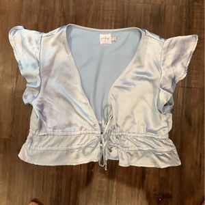 Princess Polly powder blue satin tie front blouse